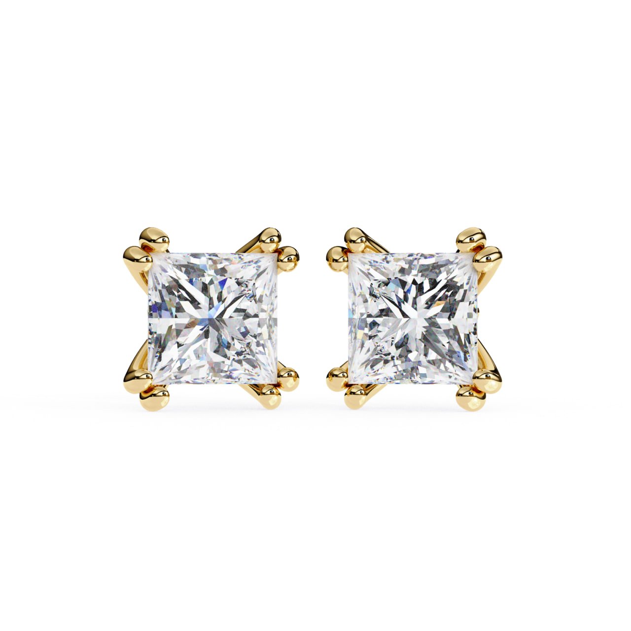 Princess-Cut Diamond Stud Earrings (Four-Prong Classic Setting)