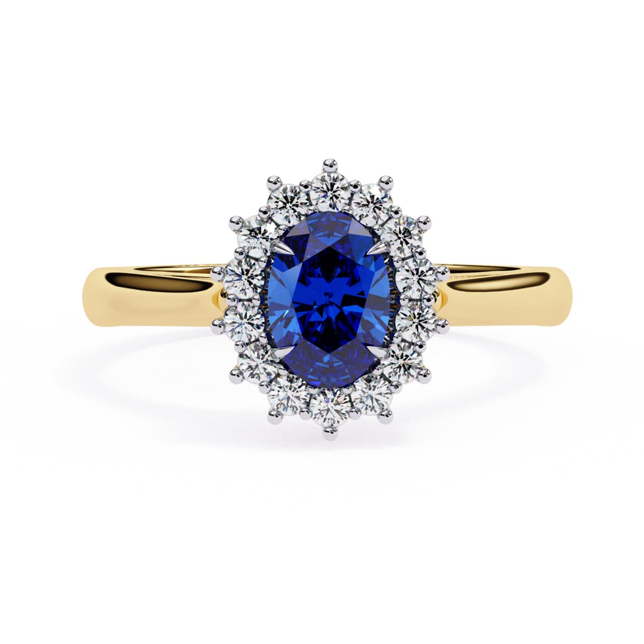 Oval Blue Sapphire Diamond Halo Ring
