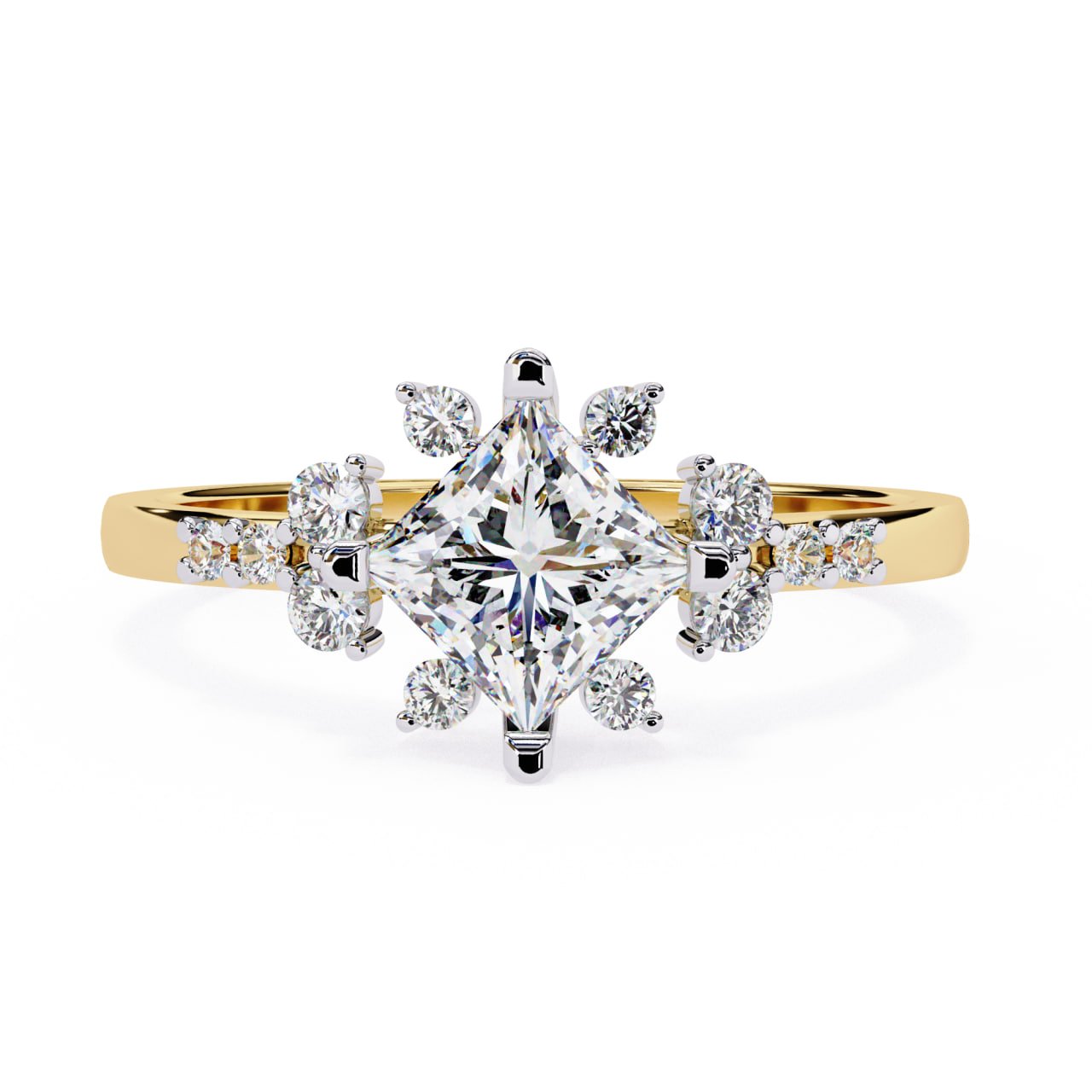 Princess Cut Diamond Floral Cluster Ring