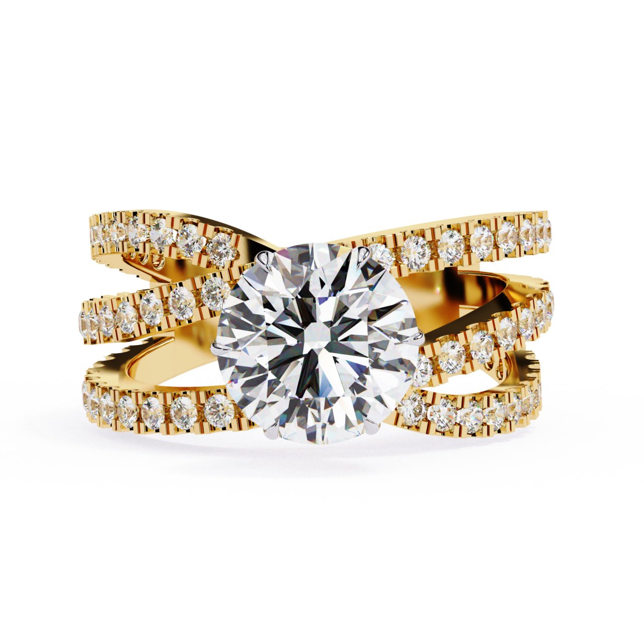 Round Diamond Crossover Halo Ring