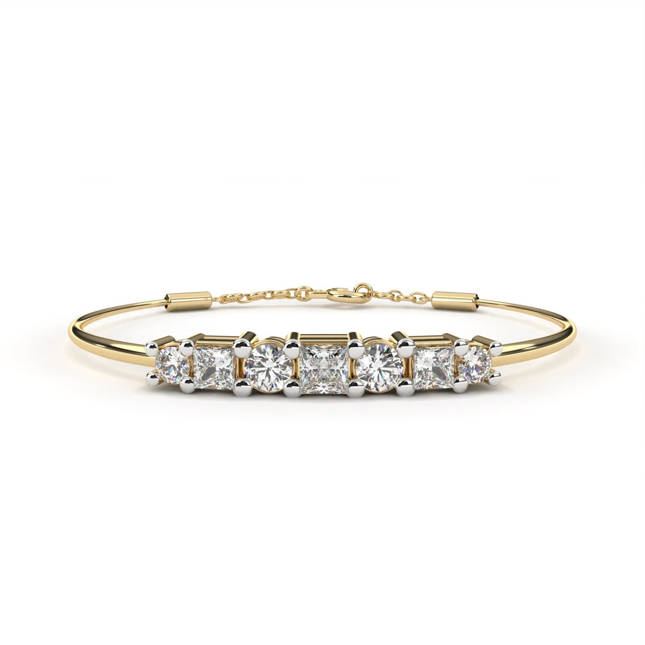 Princess & Round Diamond Alternating Semi-Bangle Bracelet