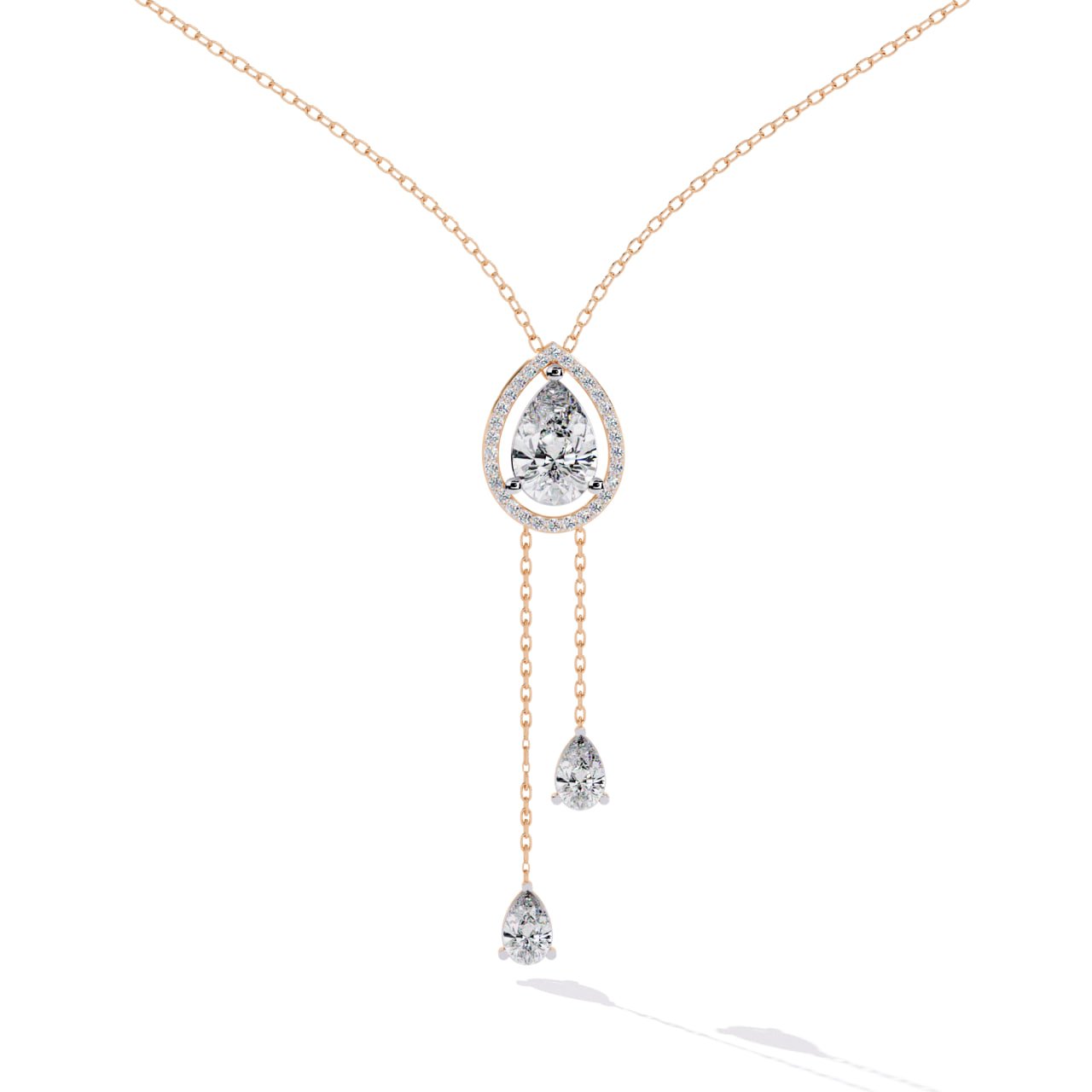Pear Halo Diamond Y-Necklace with Double Drop